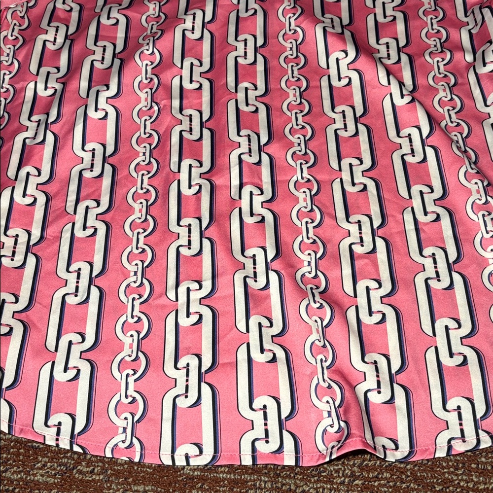 Maison d’ Amélie button down blouse pink Cuban chain link silky v veck - Picture 13 of 15